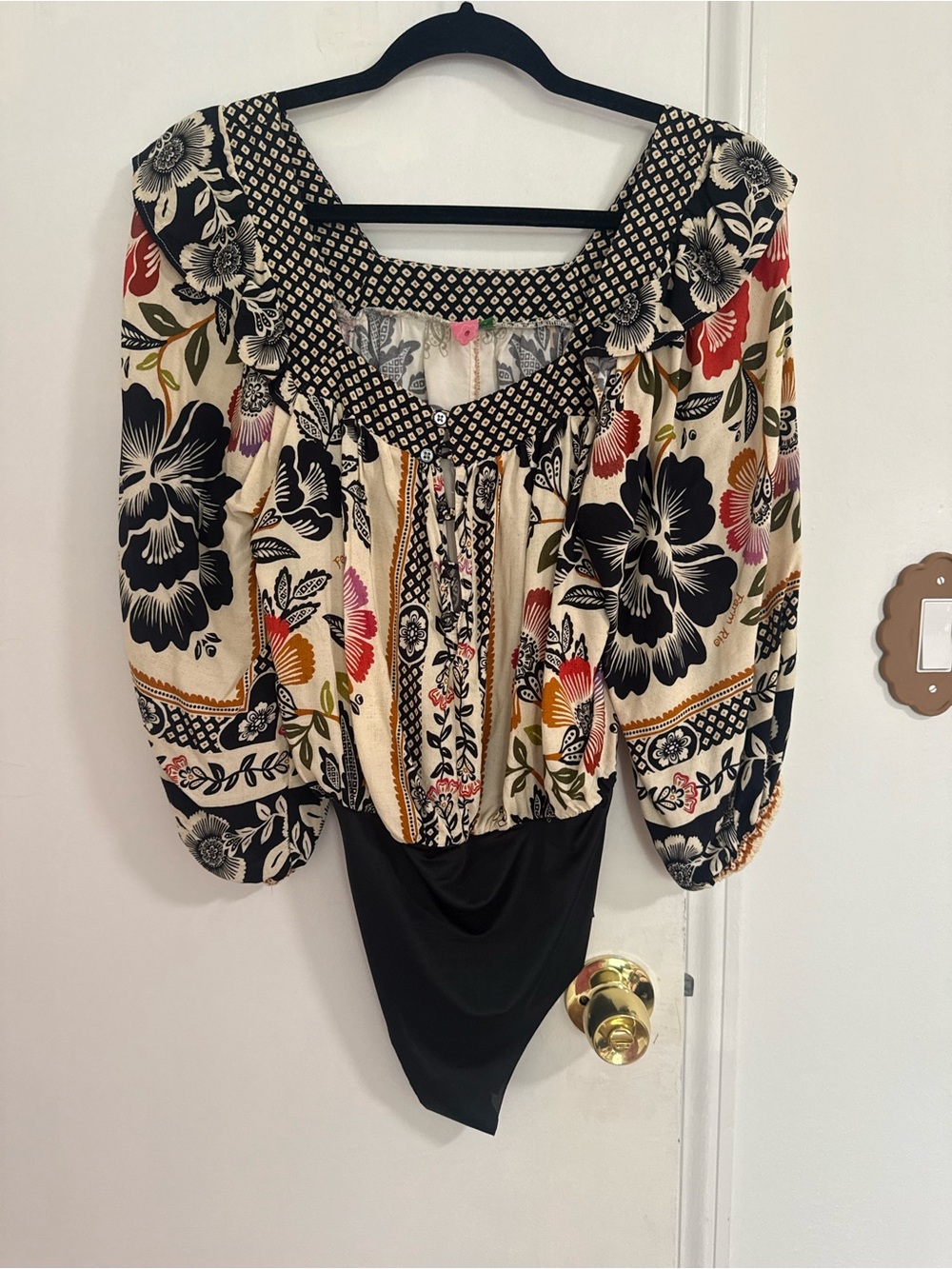 FARM Rio Cream Black Floral Bodysuit